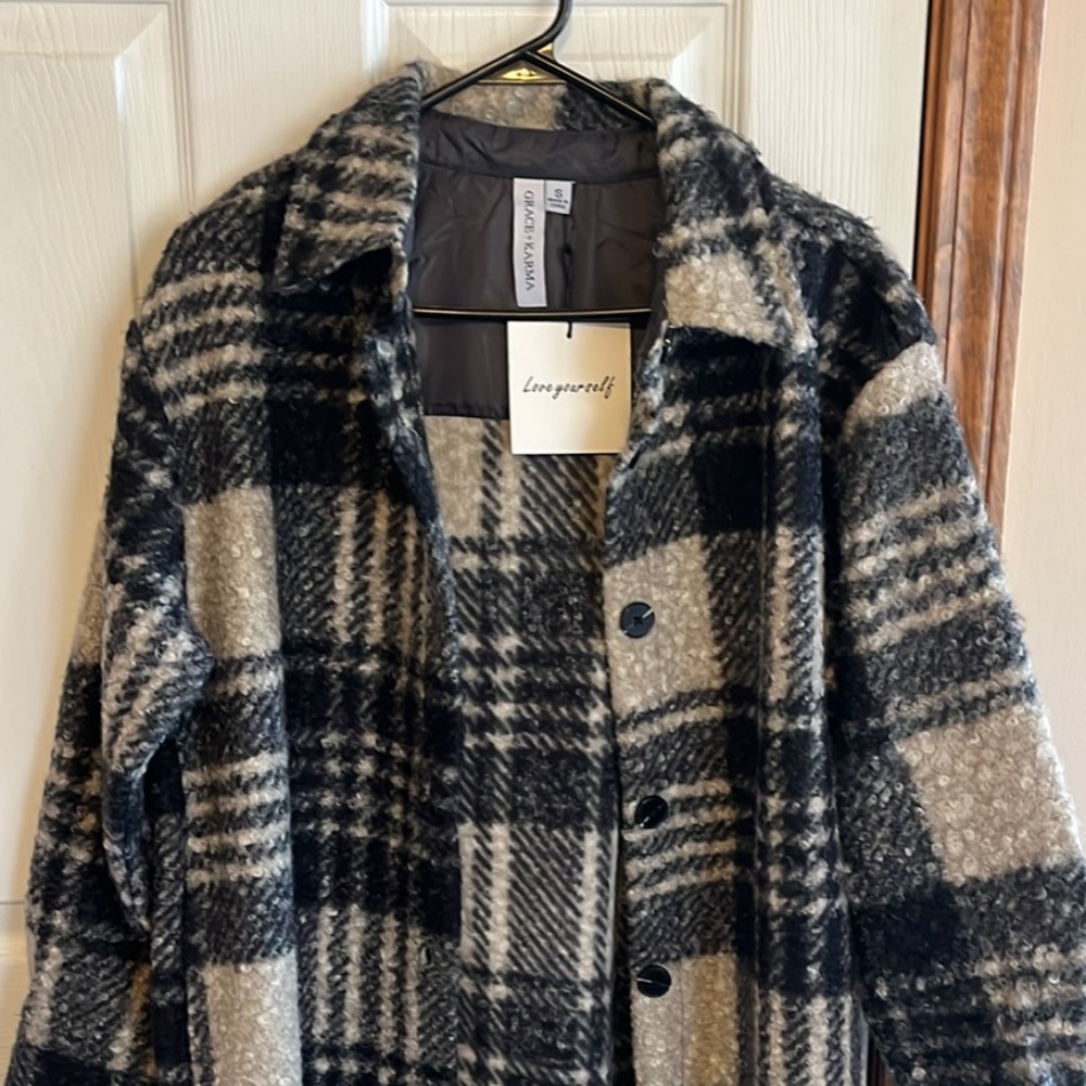 Grace Karma Plaid Fuzzy Shacket